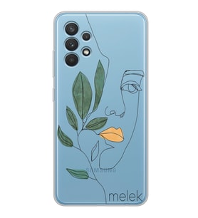 Samsung Çizgi Yapraklı Kadın Tasarımlı Şeffaf Telefon Kılıfı