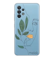Samsung Çizgi Yapraklı Kadın Tasarımlı Şeffaf Telefon Kılıfı