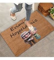 Valerine Life Up Sevimli Yaşlı Çifti Evimize Hoş Geldiniz Kapı Önü Paspası 45x70cm (Kahverengi)