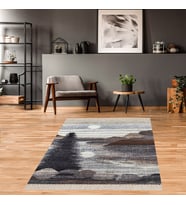 Doğa Çam Desenli Dijital Baskılı Kaymaz Taban Leke Tutmaz Modern Salon Halısı ve Yolluk (Gri)