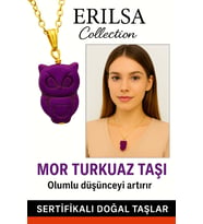 Sertifikalı Gold Baykuş Model Mor Turkuaz Taşı Kolye Ruhsal İletişimi Güçlendirir (Çok Renkli)