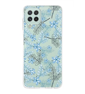 Samsung Galaxy A22 Uyumlu Kapak Floral Mavi Tasarımlı Şeffaf Silikon Kılıf