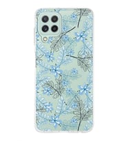 Samsung Galaxy A22 Uyumlu Kapak Floral Mavi Tasarımlı Şeffaf Silikon Kılıf