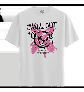 Chill Bear - %100 Pamuklu Kadın Beyaz Tişört - Premium Quality