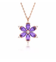 Ametist Taşlı Lotus Çiçeği Rose Gümüş Kolye