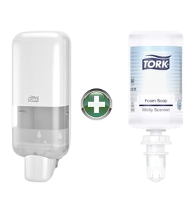 Tork S4 Beyaz Sabun ve Dezenfektan Dispenseri 564500 + 1 L Premium Köpük Sabun 520501 Hediyeli