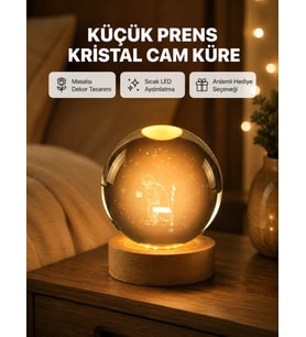 8 cm Küçük Prens Cam Küre USB Işıklı Ahşap Tabanlı Dekor