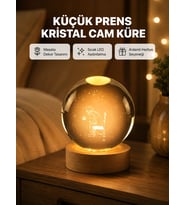 8 cm Küçük Prens Cam Küre USB Işıklı Ahşap Tabanlı Dekor