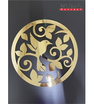 Çiçeklerin Arasında Uçan Kuş Mdf Üzeri Gold Pleksi Duvar Dekorasyon 40x40 Cm (Gold)