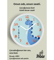 İsme Özel Sevimli Dinozor Çizimli Çocuk Odası Duvar Saati Orta Boy 30 cm Beyaz Camlı Sessiz