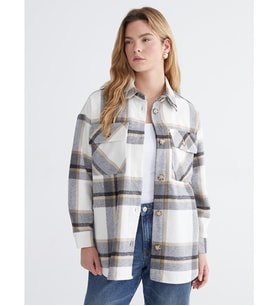 LCW Comfort Gri Ekose Oversize Kadın Gömlek