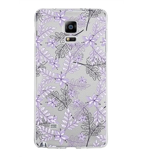 Samsung Galaxy Note 4 Kapak Floral Lila Tasarımlı Şeffaf Silikon Kılıf