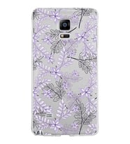 Samsung Galaxy Note 4 Kapak Floral Lila Tasarımlı Şeffaf Silikon Kılıf