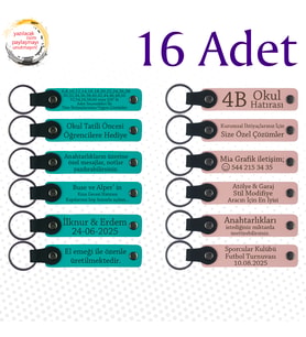 K Turkuaz & Y Ağzı, 16’lı Set, İsim Yazılı Anlamlı Deri Hediyelik, Yürüyüş Gezisi Grubuna Veda Anısı