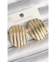 Pirinç Gold Renk İşlemeli Daire Plaka Model Kadın Küpe TJ-BKP10244