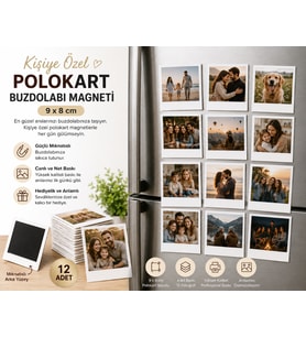 Kişiye Özel 12 Adet Polokart Buzdolabı Magneti – 9×8 cm Fotoğraflı Anı Magnet Seti