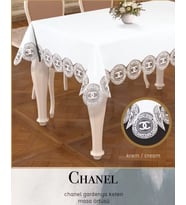 Gardenya Keten Tek Masa Örtüsü 160x260 cm Dantelli Yemek Masası Örtüsü Chanel Model Krem-Krem