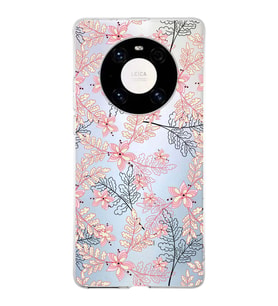 Huawei Mate 40 Pro Uyumlu Kapak Floral Kırmızı Tasarımlı Şeffaf Silikon Kılıf