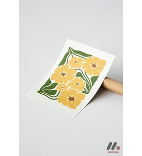 Retro Sarı Çiçek Deseni, Çerçevesiz Yüksek Kalite Duvar Afişi - Motivasyon Hediyesi