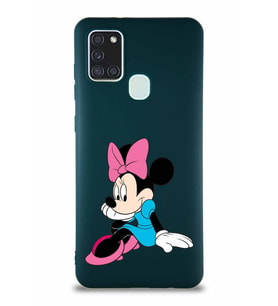 Samsung Galaxy A21S Soft Premier Kapak Minnie Mouse-E Tasarımlı Silikon Kılıf - Yeşil (Şeffaf)