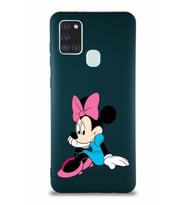 Samsung Galaxy A21S Soft Premier Kapak Minnie Mouse-E Tasarımlı Silikon Kılıf - Yeşil (Şeffaf)
