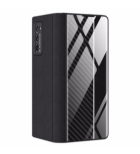 Microsonic Samsung Galaxy Z Fold 2 Kılıf Carbon Fiber BookStyle Siyah