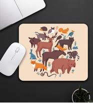 Bej Renk Hayvan Motifli Mouse Pad 23x19cm Fare Altlığı Kaydırmaz Taban De585