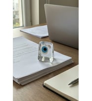 El Yapımı Cam Nazar Boncuğu Kağıt Ağırlığı, Masa Dekoru, Ev ve Ofis Hediyelik Obje (Şeffaf)