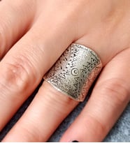 Motif Şekilli Unisex Yüzük Gümüş Kaplama Ayarlanabilir El Yapımı Yüzük