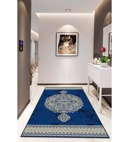 Mavi Klasik Göbekli Kaymaz Tabanlı Dekoratif Halı MK15 - 100 x 160 cm