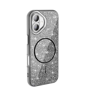 Coverzone iPhone 16 Plus ile uyumlu Parlayan Simli Y�zey Renkli Magsafe ile uyumlu W?reless ?arj �zellikli X Z-Okso iPhone 16 Plus i�in i�in Kapak Siyah