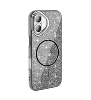 Coverzone iPhone 16 Plus ile uyumlu Parlayan Simli Y�zey Renkli Magsafe ile uyumlu W?reless ?arj �zellikli X Z-Okso iPhone 16 Plus i�in i�in Kapak Siyah