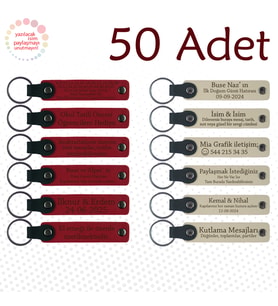 Kırmızı & S Kahve, 50’li Set, İsim Yazılabilen Deri Anahtarlık Kurumsal Workshop Katılımcılarına Anı