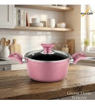 ARZU ÇELİK 20 Cm Granit Derin Tencere Cam Kapak - Mürdüm