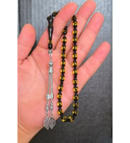 Erkek Sürmeli Toz Kehribar Tesbih Hediyelik BT017 (Sarı)