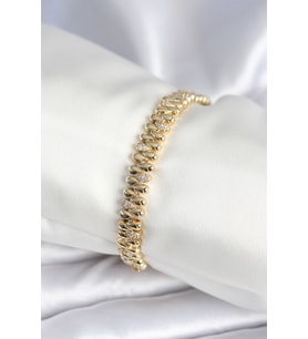 Pirinç Gold Renk Damla Model Zirkon Taşlı Kadın Bileklik