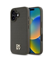 Apple iPhone 16 Plus Uyumlu Kılıf DKNY Orjinal Lisanslı M-safe Şarj Özellikli 3D Yazılı Repeat Pattern Kapak (Kahverengi)
