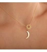 Kişiye Özel 925 Ayar Gümüş Tasarım İç İçe Sallantılı Güneş Ay Hilal Kolye (Gold)
