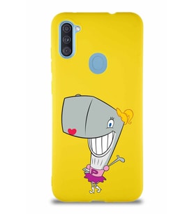 Samsung Galaxy A11 Soft Premier Kapak Pearl Yengeç Tasarımlı Silikon Kılıf - Sarı (Şeffaf)