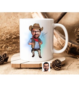 Bk Gift Kişiye Özel Kovboy Karikatürlü Beyaz Kupa Bardak-4, Sevgiliye Hediye, Arkadaşa Hediye