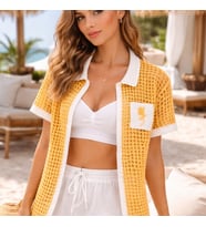 ChicLookDesign Bikini Üstü El Örgüsü File Gömlek (Hardal Sarı)