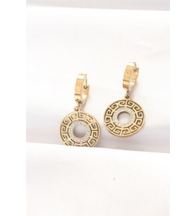 Pirinç Gold Renk Taşlı Oval Küpe (Altın)