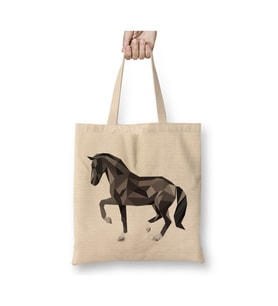 Geometric Animal Black Horse At Beyaz Bez Çanta Uzun Saplı Alışveriş Çantası Plaj Çantası