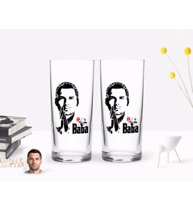 BK Gift Kişiye Özel Renkli Baskılı Godfather Baba Tasarımlı İkili Rakı Bardağı Seti-1 (Beyaz)