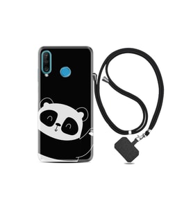 Huawei P30 Lite Kılıf Silikon Ipli Boyun Askılı Desenli Bay Bay Panda 1784