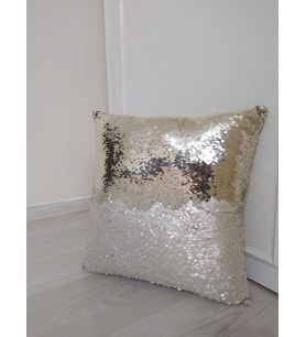 YILMAZHOME Pullu Payetli Kırlent Kılıfı - (Kemik-Lt. Gold)