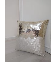 YILMAZHOME Pullu Payetli Kırlent Kılıfı - (Kemik-Lt. Gold)