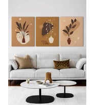 Bohem Stili Kanvas Duvar Tablosu 3'lü Tablo Seti 40x55cm Toprak Renkleri Boho Flowers Canvas (Karışık)