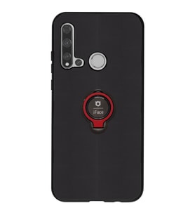 İFACE Huawei P20 Lite 2019 6.4 inc Yüzüklü Silikon Telefon Kılıfı (Siyah-Kırmızı)