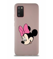 Samsung Galaxy A02S Soft Premier Kapak Minnie Mouse-B Tasarımlı Silikon Kılıf - Pudra (Şeffaf)